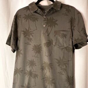 J.Crew Slim-Washed Polo Shirt - Large - Dark Grey / Black Palm Print